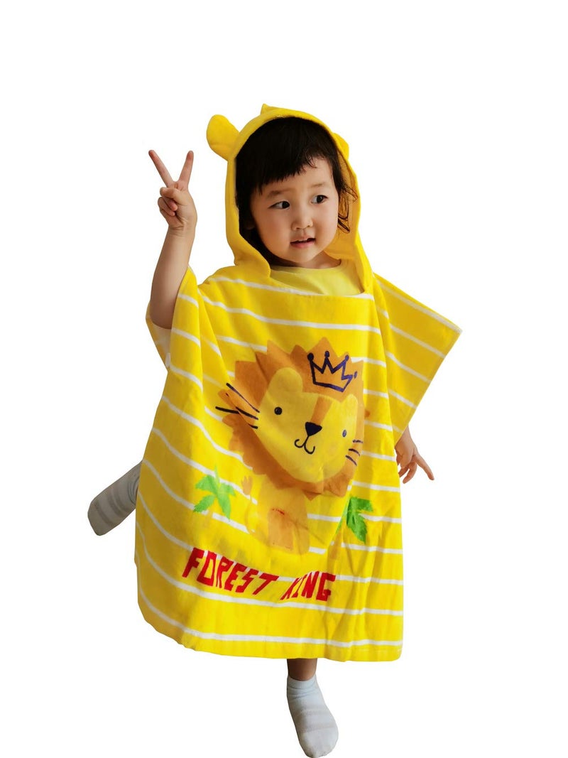 TONWHAR Kids Bath/Pool/Beach Hooded Poncho Towel-Cartoon Animal Pattern Cotton Beach Towel for Baby and Kids (Lion, 1-4 Years/Height:33.4"-43.3") - Image 5